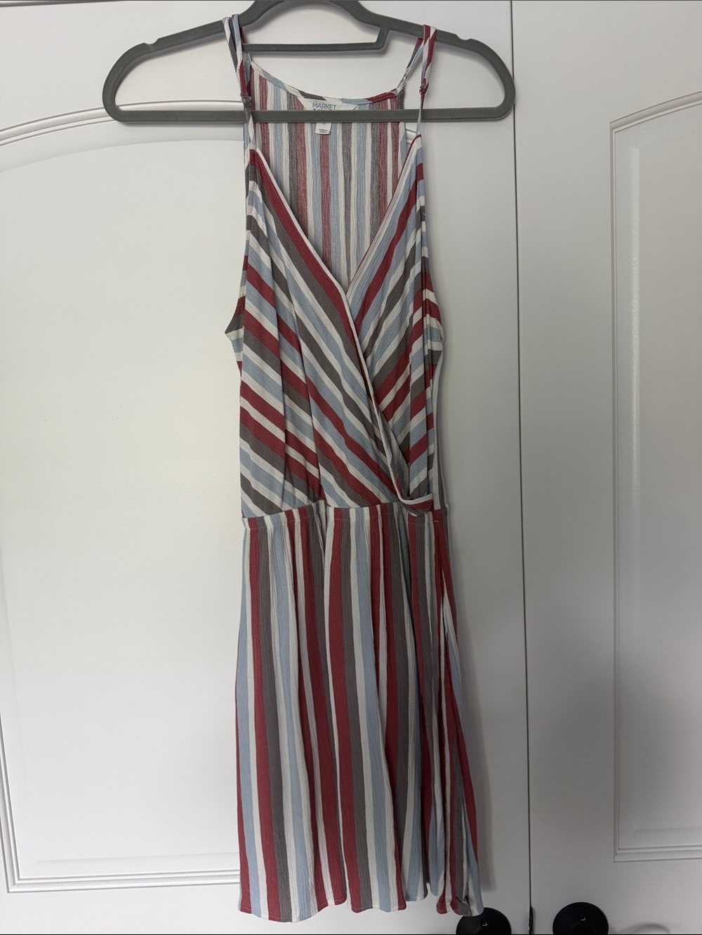 Market & Spruce Striped Wrap Midi Dress - Red, Blue, White